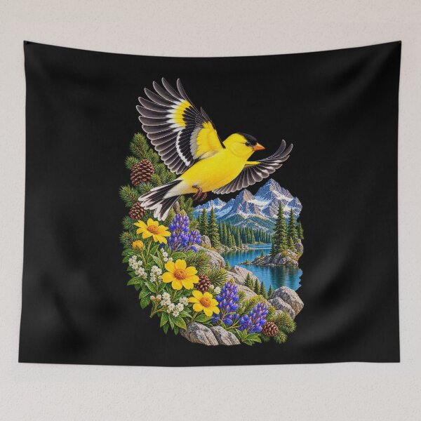 Item preview, Goldfinch Over Mountain Lake designed and sold by RockitBaby.