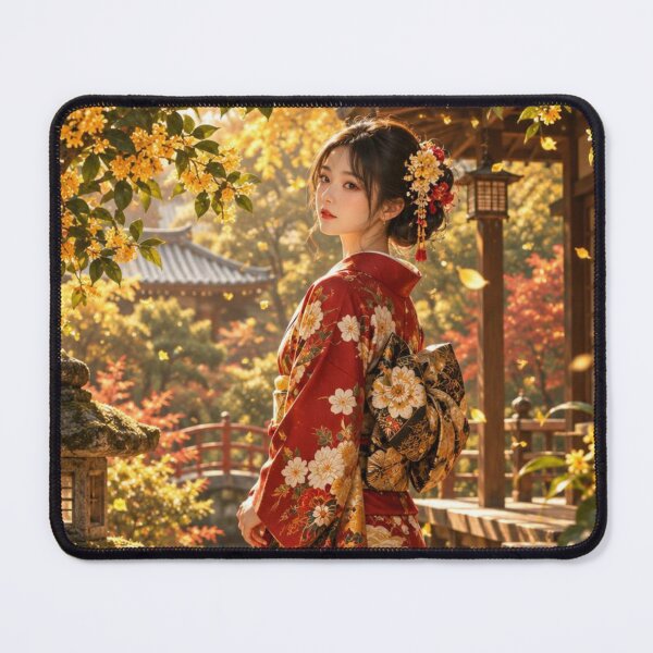 Item preview, Japanese Kimono Woman in a Golden Osmanthus Garden designed and sold by vekotpu.