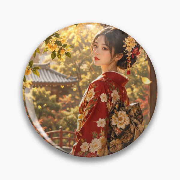 Item preview, Japanese Kimono Woman in a Golden Osmanthus Garden designed and sold by vekotpu.