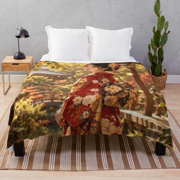 Item preview, Japanese Kimono Woman in a Golden Osmanthus Garden designed and sold by vekotpu.