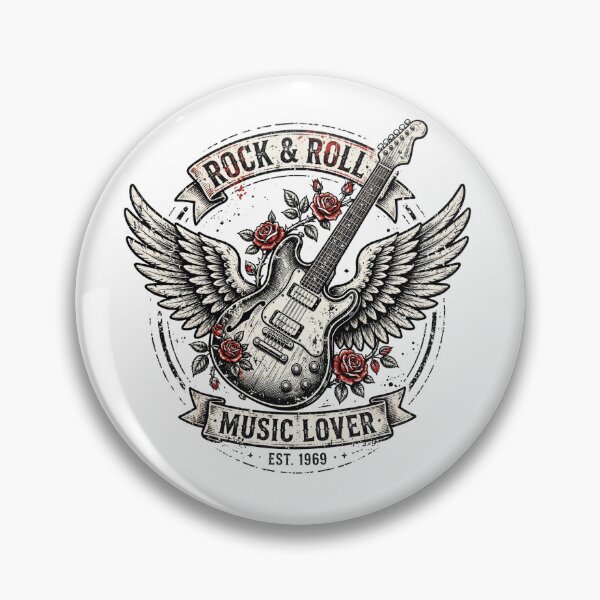 Item preview, Rock & Roll Music Lover Est 1969 | Vintage Guitar Wings Roses Retro Rock Design designed and sold by Mittu96.