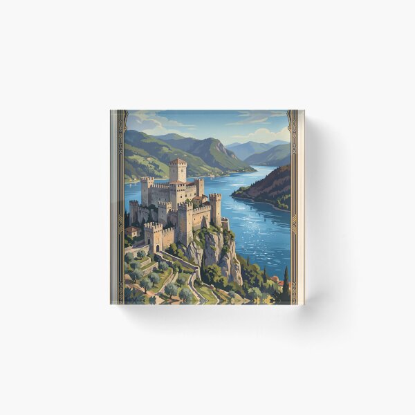 Item preview, Rocca di Angera Italy Vintage Travel Poster – Lake Maggiore Borromeo Castle Lombardy designed and sold by Bomax121.