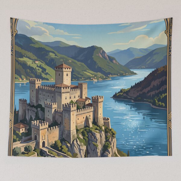 Item preview, Rocca di Angera Italy Vintage Travel Poster – Lake Maggiore Borromeo Castle Lombardy designed and sold by Bomax121.