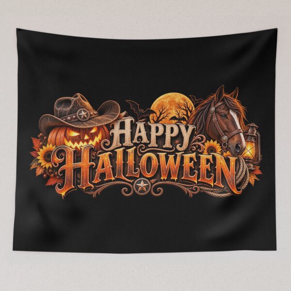 Item preview, Happy Halloween – Western Horse & Cowboy Pumpkin designed and sold by  QuarterHorseArt by Just my Studio.