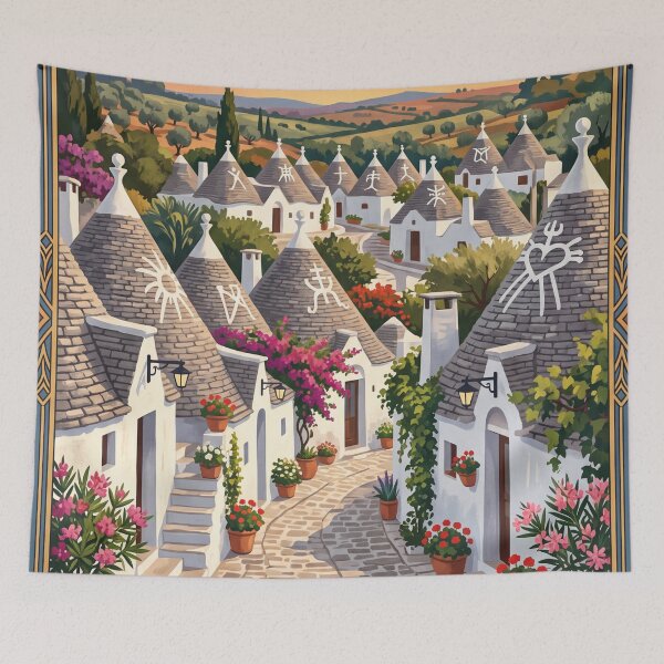 Item preview, Alberobello Italy Vintage Travel Poster – Trulli Rione Monti Itria Valley Puglia designed and sold by Bomax121.