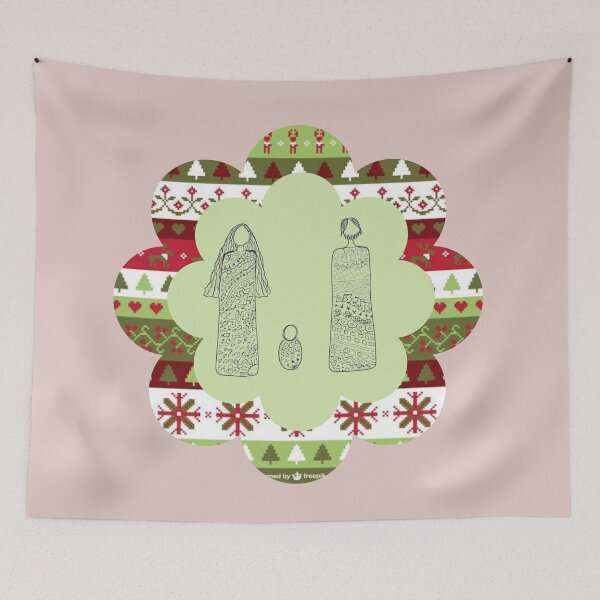 Item preview, Traditional Christmas Family Design with Winter Patterns & Scalloped Frame designed and sold by Liberarteprint.