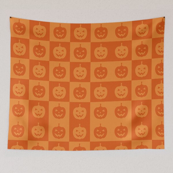 Item preview, Retro Orange Jack O’ Lantern Checkerboard Pattern designed and sold by VibnWalls.