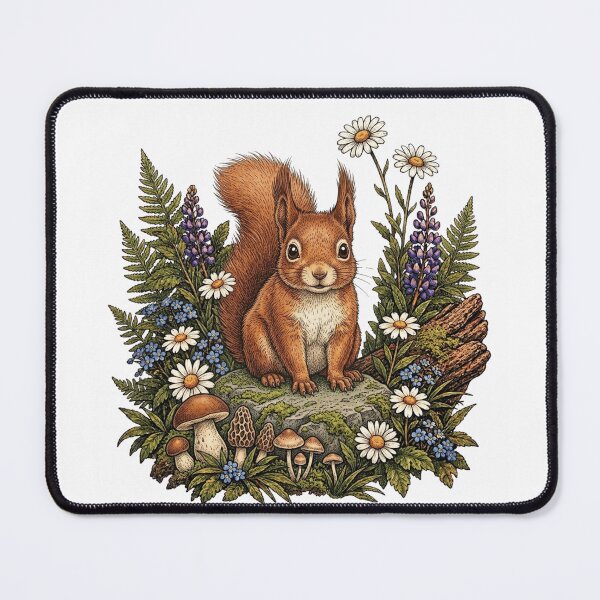 Item preview, Cute Red Squirrel Kit Wildflower Vintage Woodland Illustration designed and sold by lovepower.
