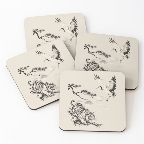Item preview, Japanese Tiger Crane Sumi-e Ink Wash Landscape Art designed and sold by AmiGraph.