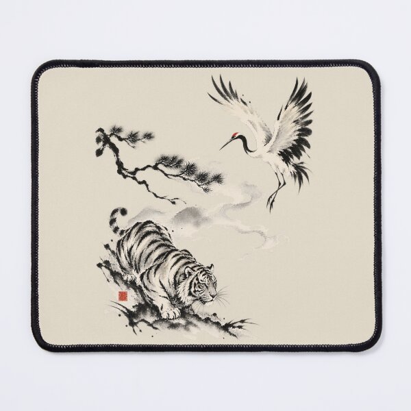 Item preview, Japanese Tiger Crane Sumi-e Ink Wash Landscape Art designed and sold by AmiGraph.