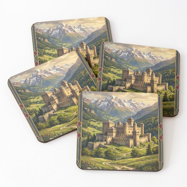 Item preview, Castello di Fénis Italy Vintage Travel Poster – Aosta Valley Medieval Castle Challant Alps designed and sold by Bomax121.