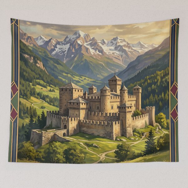 Item preview, Castello di Fénis Italy Vintage Travel Poster – Aosta Valley Medieval Castle Challant Alps designed and sold by Bomax121.