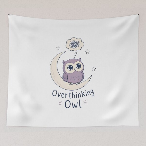 Item preview, Overthinking Owl | Cute Owl on Crescent Moon designed and sold by dreamz-world.