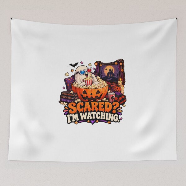 Item preview, Scared I’m Watching Halloween Ghost Movie Night – Cute Spooky Popcorn Design designed and sold by Pixanova.