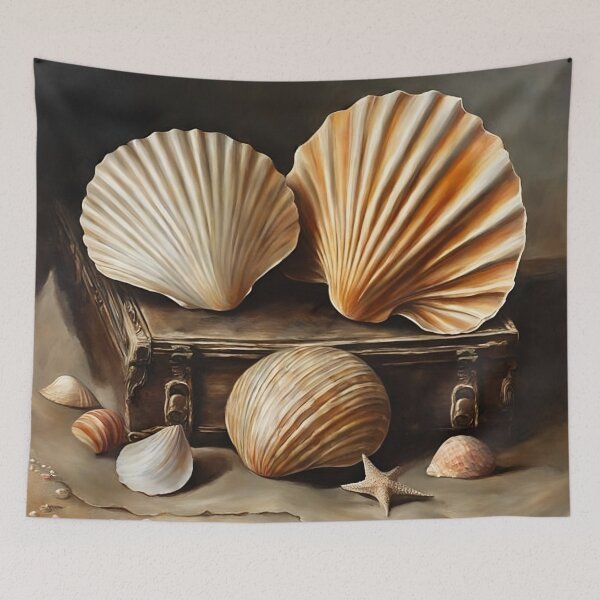 Item preview, Clams on a Small Vintage Chest | Clam Motif designed and sold by UnhingedBird.