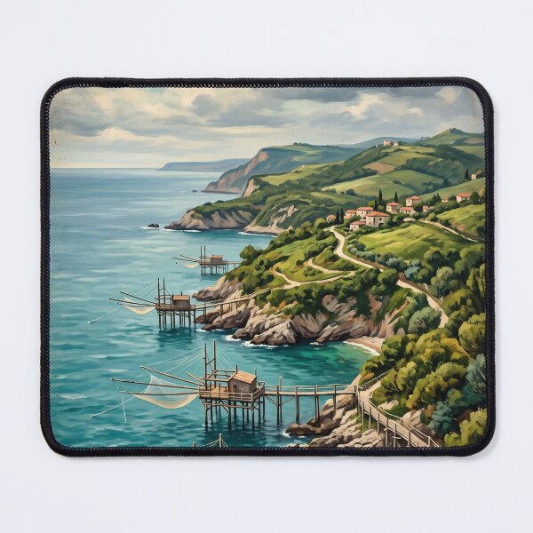 Item preview, Costa dei Trabocchi Italy Vintage Travel Poster – Abruzzo Adriatic Coast Wooden Fishing Houses Punta Aderci designed and sold by Bomax121.