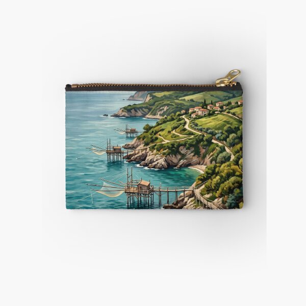 Item preview, Costa dei Trabocchi Italy Vintage Travel Poster – Abruzzo Adriatic Coast Wooden Fishing Houses Punta Aderci designed and sold by Bomax121.