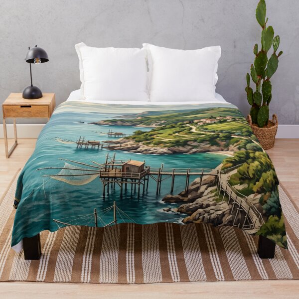 Item preview, Costa dei Trabocchi Italy Vintage Travel Poster – Abruzzo Adriatic Coast Wooden Fishing Houses Punta Aderci designed and sold by Bomax121.