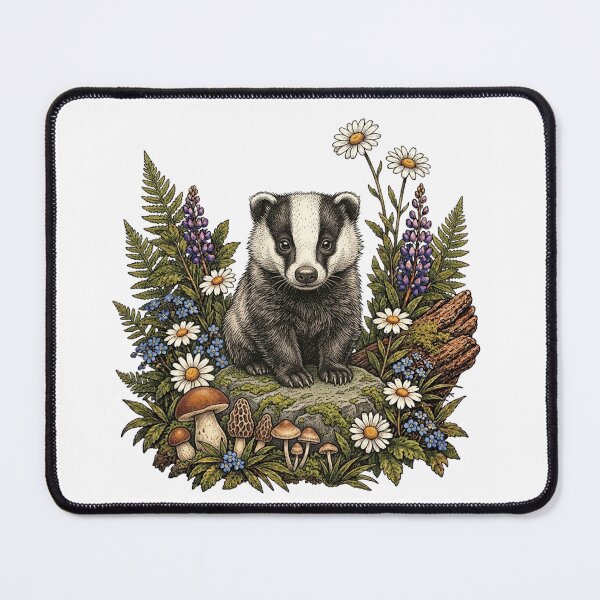 Item preview, Cute Baby Badger Cub Wildflower Vintage Woodland Illustration designed and sold by lovepower.