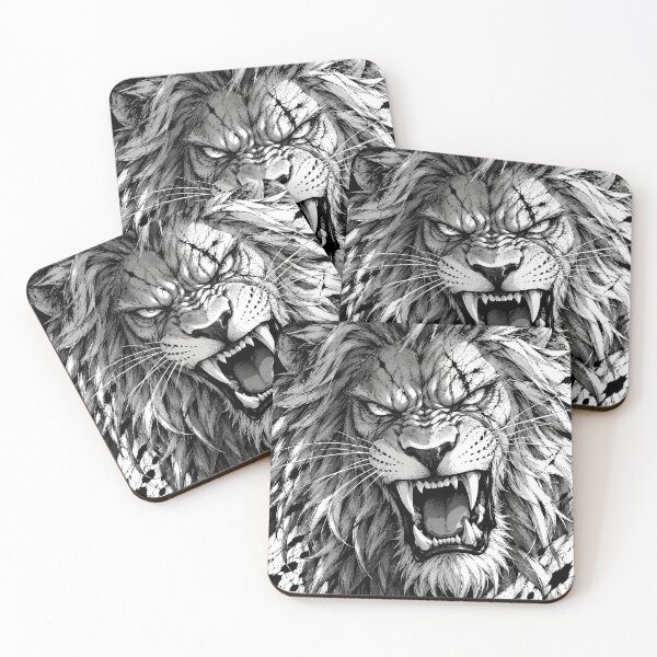 Item preview, Savage Manga Lion – Fierce Black & White Roaring Beast designed and sold by infinitearte.