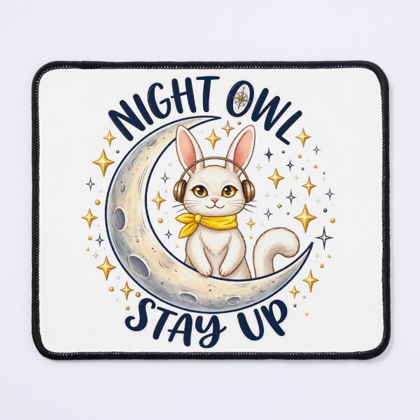 Item preview, Cute Rabbit On Crescent Moon Night Owl Stay Up designed and sold by Nicha Studio.