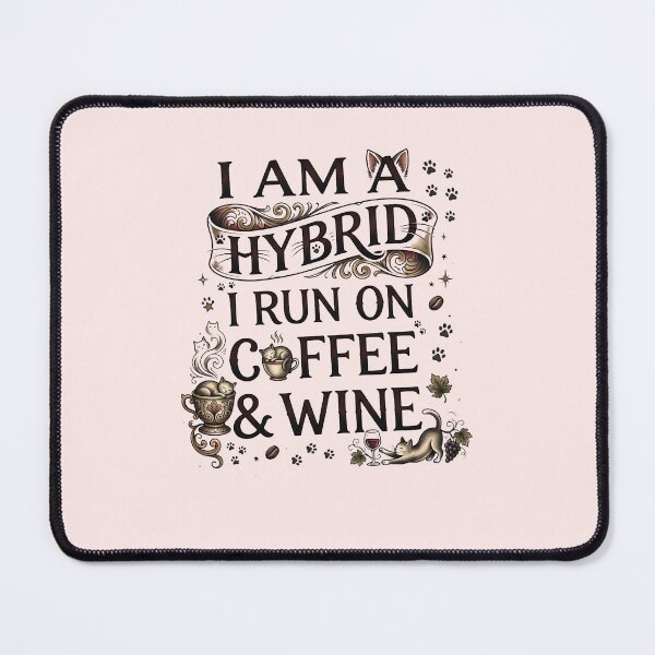 Item preview, I Am A Hybrid I Run On Coffee And Wine Funny Cat Lover Design designed and sold by Retro Whiskers.