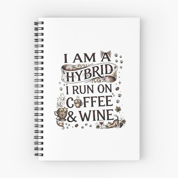 Item preview, I Am A Hybrid I Run On Coffee And Wine Funny Cat Lover Design designed and sold by Retro Whiskers.
