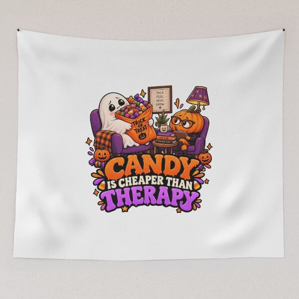 Item preview, Candy Is Cheaper Than Therapy Halloween Ghost Pumpkin – Funny Spooky Self Care Design designed and sold by Pixanova.