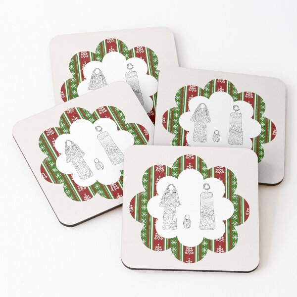 Item preview, Minimalist Family Silhouette with Red and Green Striped Holiday Pattern Art designed and sold by Liberarteprint.