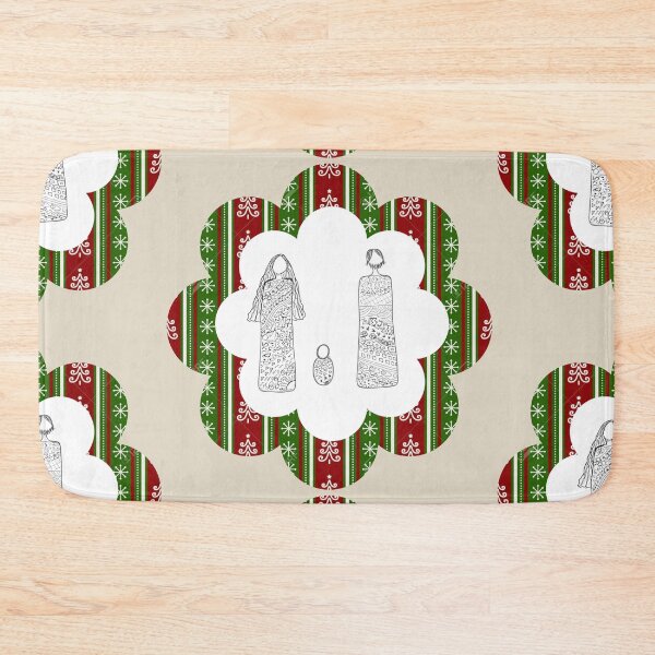 Item preview, Minimalist Family Silhouette with Red and Green Striped Holiday Pattern Art designed and sold by Liberarteprint.