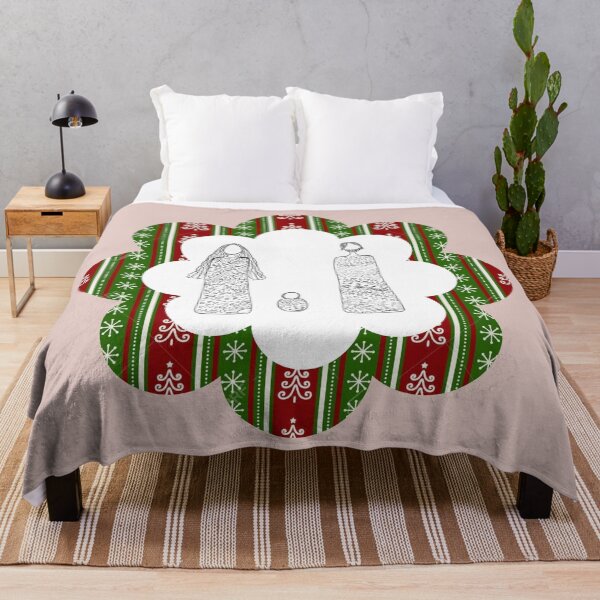 Item preview, Minimalist Family Silhouette with Red and Green Striped Holiday Pattern Art designed and sold by Liberarteprint.