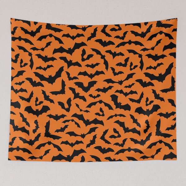Item preview, Orange and Black Flying Bats Halloween Pattern designed and sold by VibnWalls.