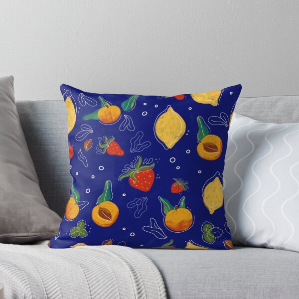 Item preview, Fruity Pattern – Lemons, Apricots & Strawberries on Navy Blue designed and sold by Christina Angele Design.