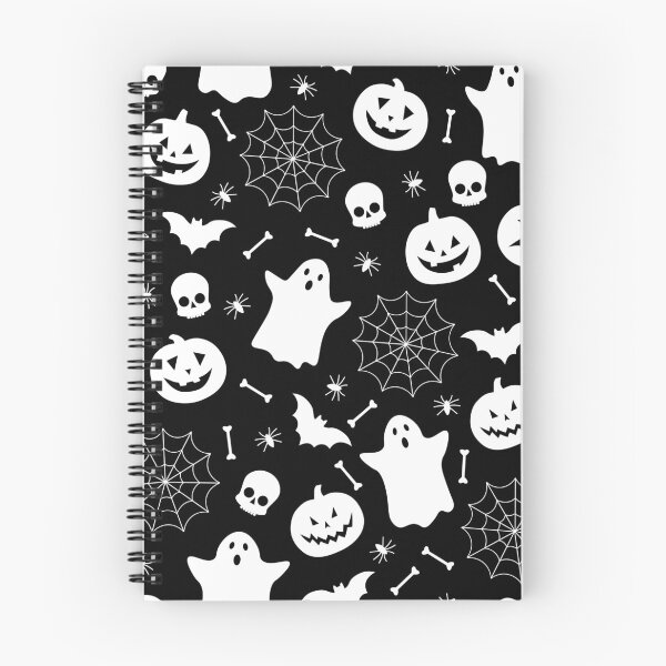 Item preview, Black and White Spooky Halloween Icons Pattern designed and sold by VibnWalls.