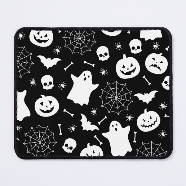 Item preview, Black and White Spooky Halloween Icons Pattern designed and sold by VibnWalls.