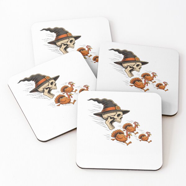 Item preview, Halloween Chasing Thanksgiving Witch Skull And Running Turkeys Graphic designed and sold by KippyMcCall.