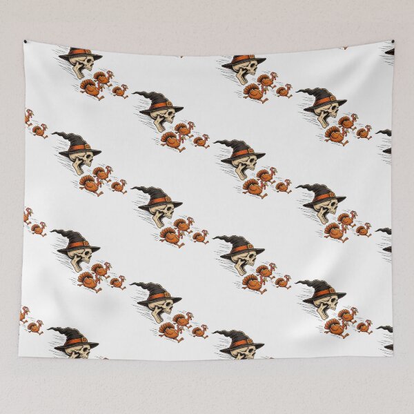 Item preview, Halloween Chasing Thanksgiving Witch Skull And Running Turkeys Graphic designed and sold by KippyMcCall.