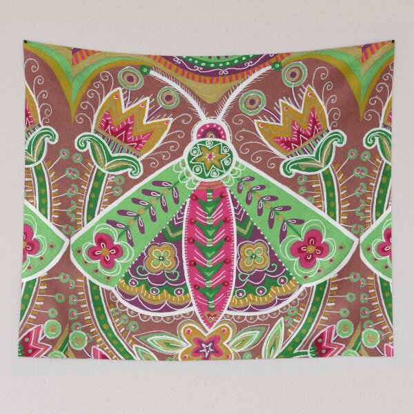 Item preview, Pink and Green Folk Art Moth with Tulips designed and sold by Fani*.