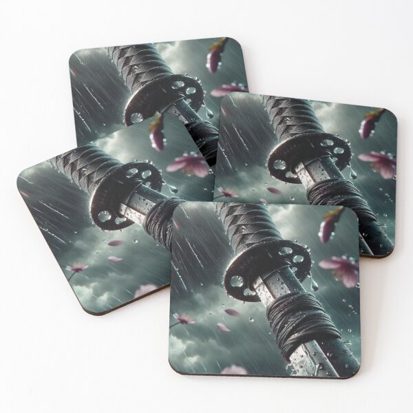 Item preview, Japanese Katana Sword in Rain with Cherry Blossom Sakura designed and sold by LYAN-STORE.