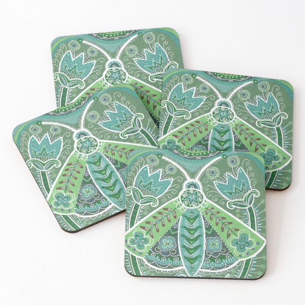 Item preview, Green Moth and Tulips, Boho Folk Art designed and sold by Fani*.