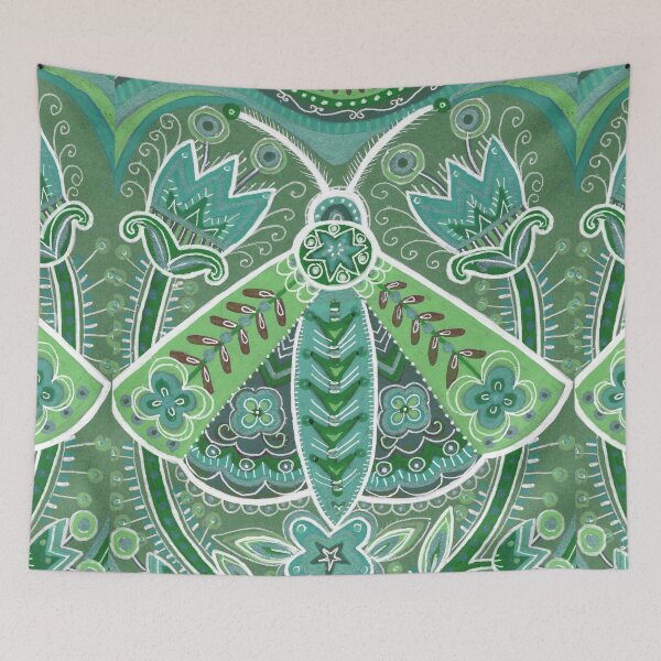 Item preview, Green Moth and Tulips, Boho Folk Art designed and sold by Fani*.