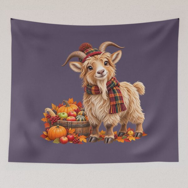 Item preview, Cute Scottish Highland Goat with Autumn Harvest Basket designed and sold by MaedK.