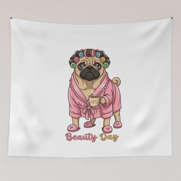 Item preview, Pug in a pink bathrobe on beauty day designed and sold by Angel & Mortimer .