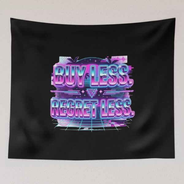 Item preview, Buy Less Regret Less Y2K Vaporwave Neon Typography Design designed and sold by AI-volution.