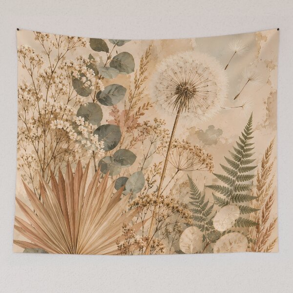 Item preview, Cottagecore Pressed Wildflower Botanical Collage Warm Beige designed and sold by Jozefin's Studio.