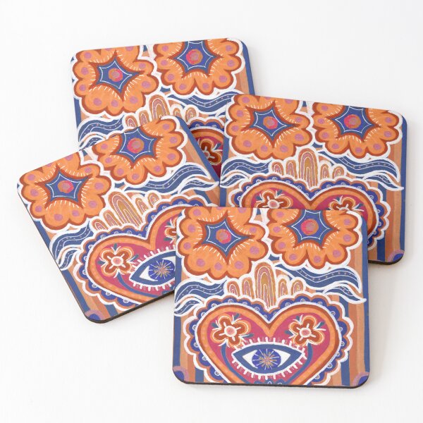 Item preview, Orange Sacred Heart with Evil Eye Folk Art designed and sold by Fani*.