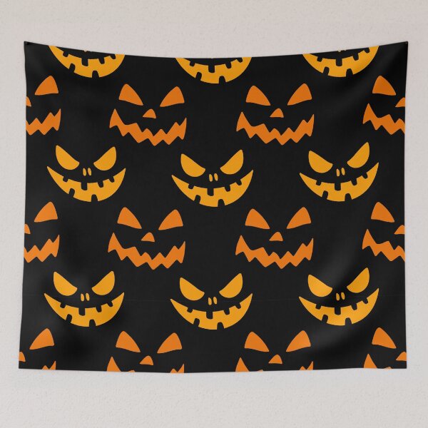 Item preview, Creepy Jack O’ Lantern Faces Halloween Pattern designed and sold by VibnWalls.