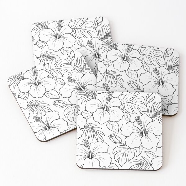 Item preview, Tropical Hibiscus Flowers in Elegant Line Art Pattern. designed and sold by MissYouONLY.