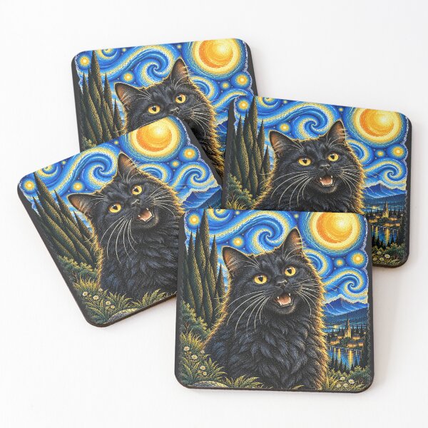 Item preview, Mystical Black Cat Starry Night Van Gogh designed and sold by legendaryskins.
