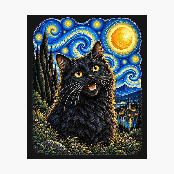 Item preview, Mystical Black Cat Starry Night Van Gogh designed and sold by legendaryskins.
